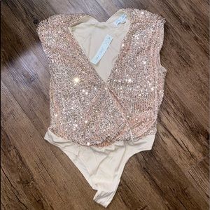 She + sky gold sequin bodysuit